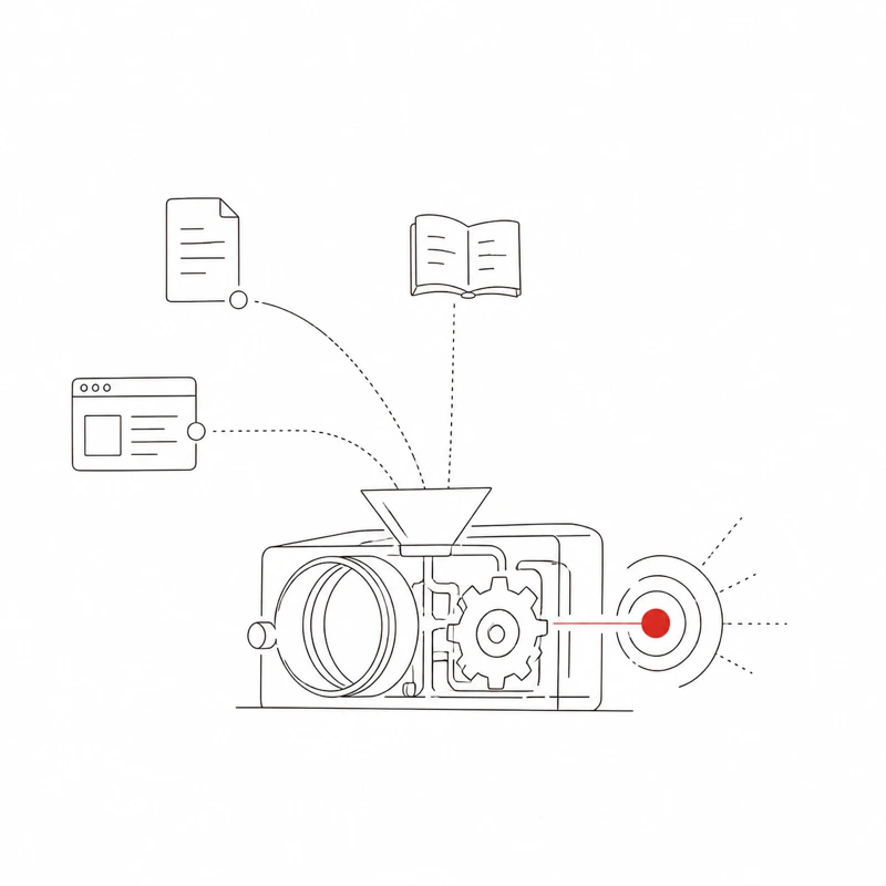 Line-drawing illustration: Daimonia products & services, full-funnel AI marketing